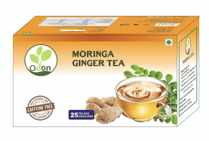 ODON NATURAL Moringa Ginger Herbal Green Tea | 25 Tea Bags | Natural Detox & Immunity Booster | Stress Relief Tea | Aromatic & Rich Taste | Anti-Inflammatory & Digestive Support
