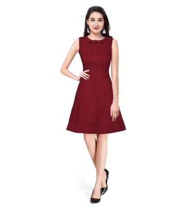 Women's Polyster Solid Round Neck Sleeveless Dresses (Maroon, L)-PID56829 Women's Polyster Solid Round Neck Sleeveless Dresses (Maroon, L)-PID56829