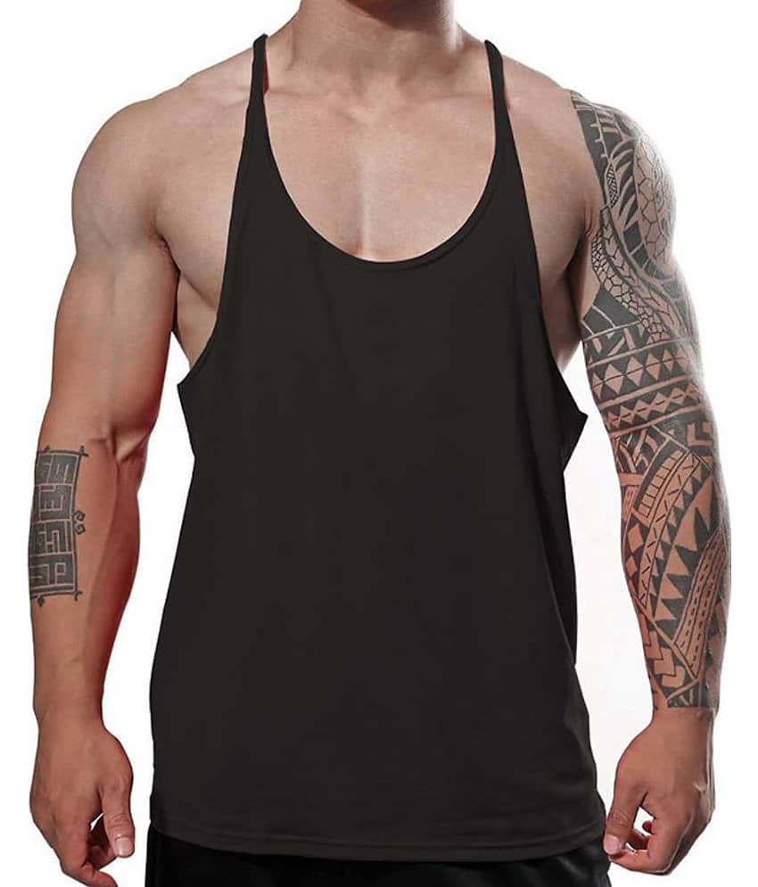 THE BLAZZE Pack of 1 Cotton Blend Gym Vest For Men ( Black )