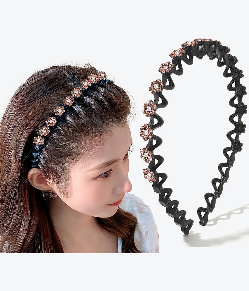 Stylish Floral Crystal Zigzag Hairband-1Pc (Rosegold)