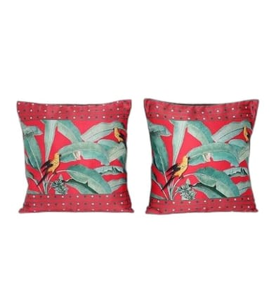Koko Decorative Polyester Cushion Cover Set of 2-16x16 Inch Soft Textured Red Design for Sofa, Bed, and Chair