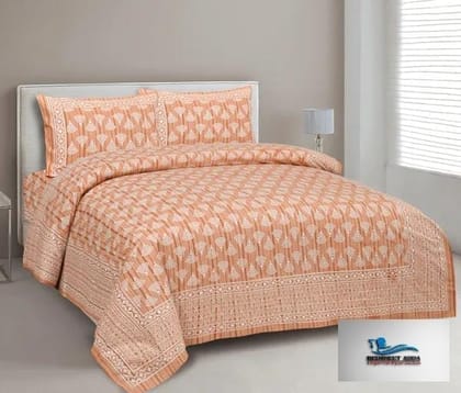 3001-Hometrade India-Standard King Size (90*108 Inches)-Pure Cotton Jaipuri Double Bedsheet With Matching Pillow Cover