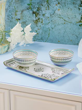 Seaside Bloom 24K Gold Plated Bowls and Tray Set