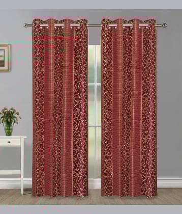 Home Candy Set of 2 Door Semi-Transparent Eyelet Polyester Red Curtains ( 213 x 120 cm )