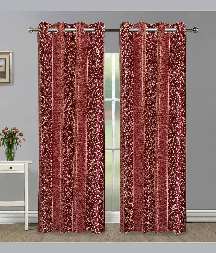 Home Candy Set of 2 Door Semi-Transparent Eyelet Polyester Red Curtains ( 213 x 120 cm )