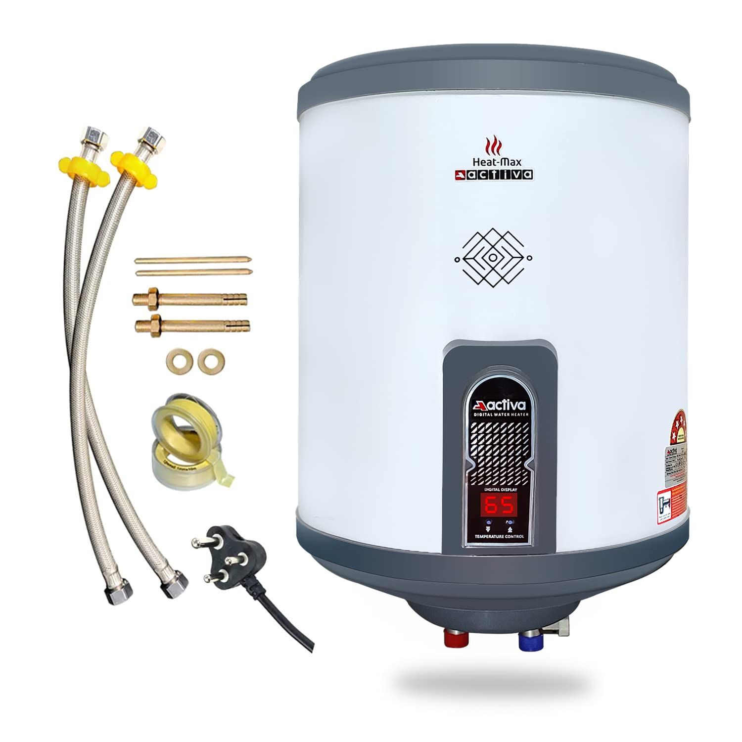 Activa 15Ltr Storage (2kva) BEE 5-Star Rated Anti Rust Coated Geyser Heat-Max (0.7MM SS Tank) With Digital Display, Suitable For High Rise Buildings, Comes With 5 Years Warranty Activa 15Ltr Storage (2kva) BEE 5-Star Rated Anti Rust Coated Geyser Heat-Ma
