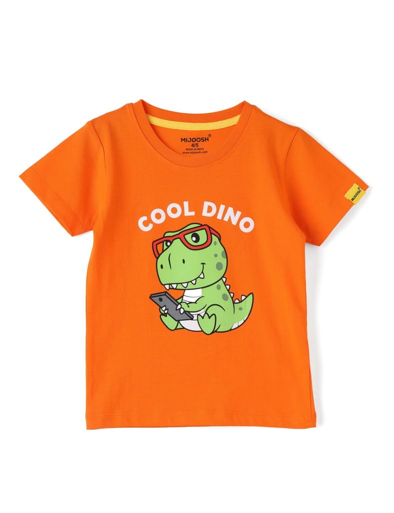 Exclusive Kids Boys T shirt Cotton Scarlet Ibis Orange Cool Dino 2025 at ShopCircuit | ONDC