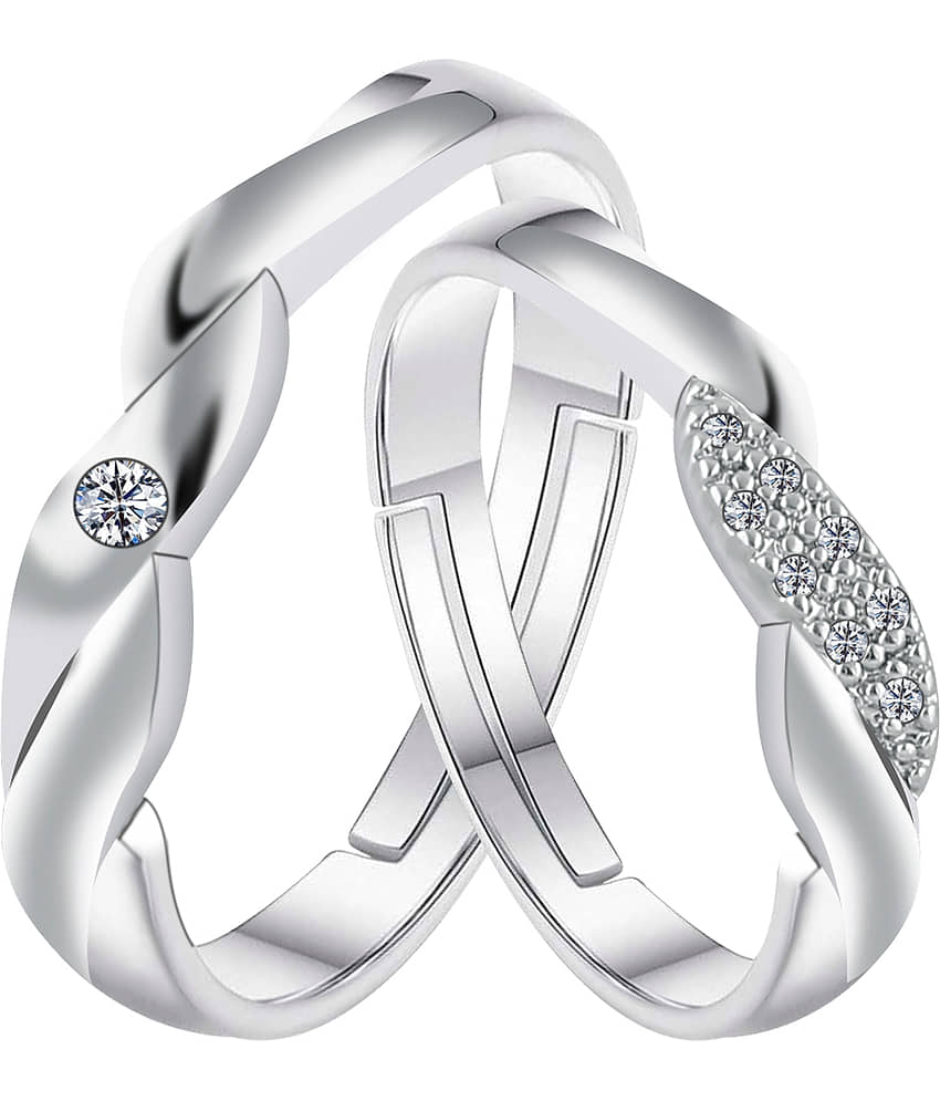 Silverplated Ideal Solitaire LOVE His and Her Adjustable proposal couple ring For Men And Women Jewellery