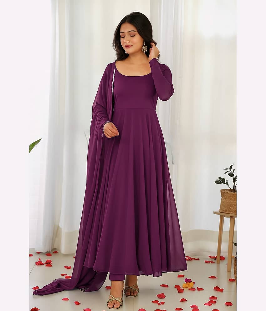 Femvy Women's Georgette Stitched Anarkali Ethnic Gown With Dupatta