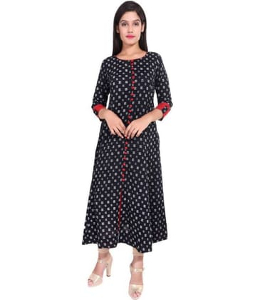 Yash Gallery Pack of 1 Cotton Printed Flared Women's Kurti - ( Black )