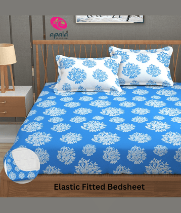 Apala Microfibre Abstract Fitted Fitted bedsheet with 2 Pillow Covers ( King Size ) - Light Blue