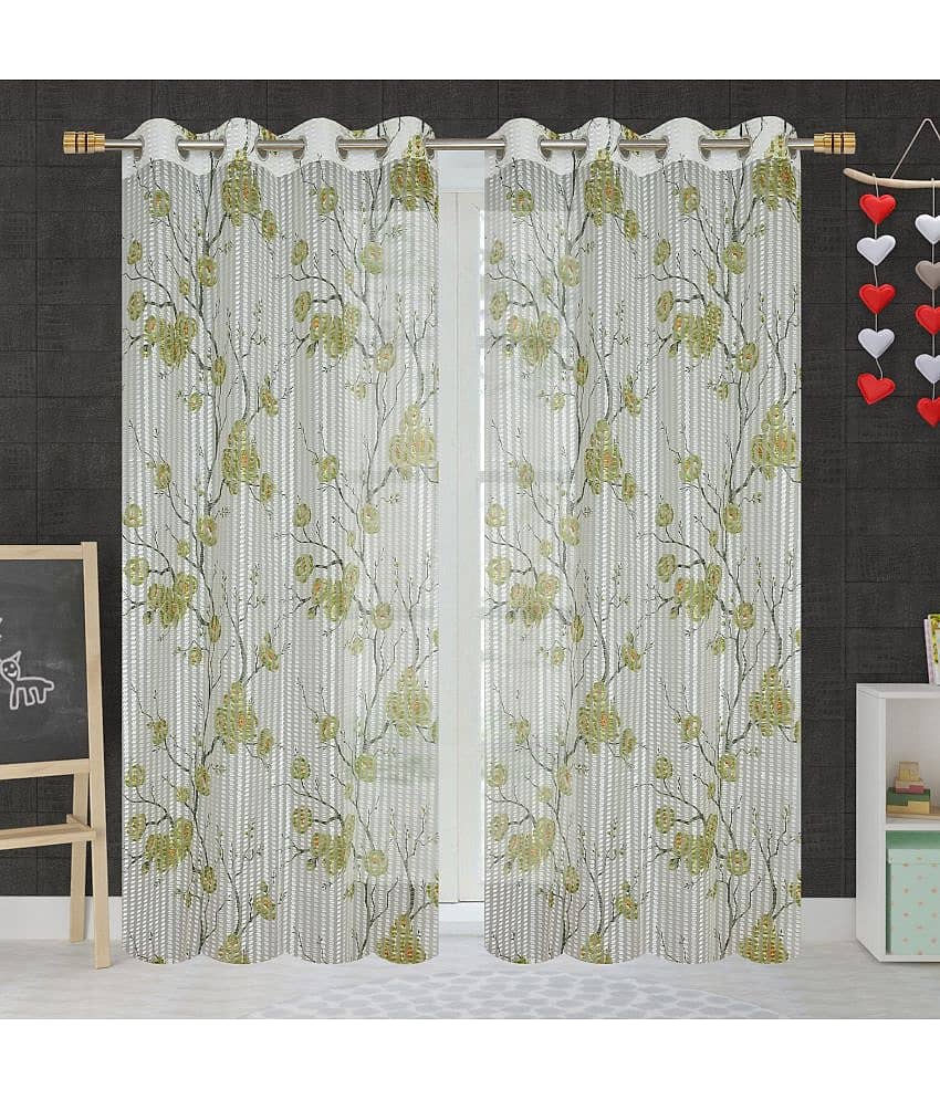 Homefab India Floral Transparent Eyelet Long Door Curtain 9ft (Pack of 2) - Brown