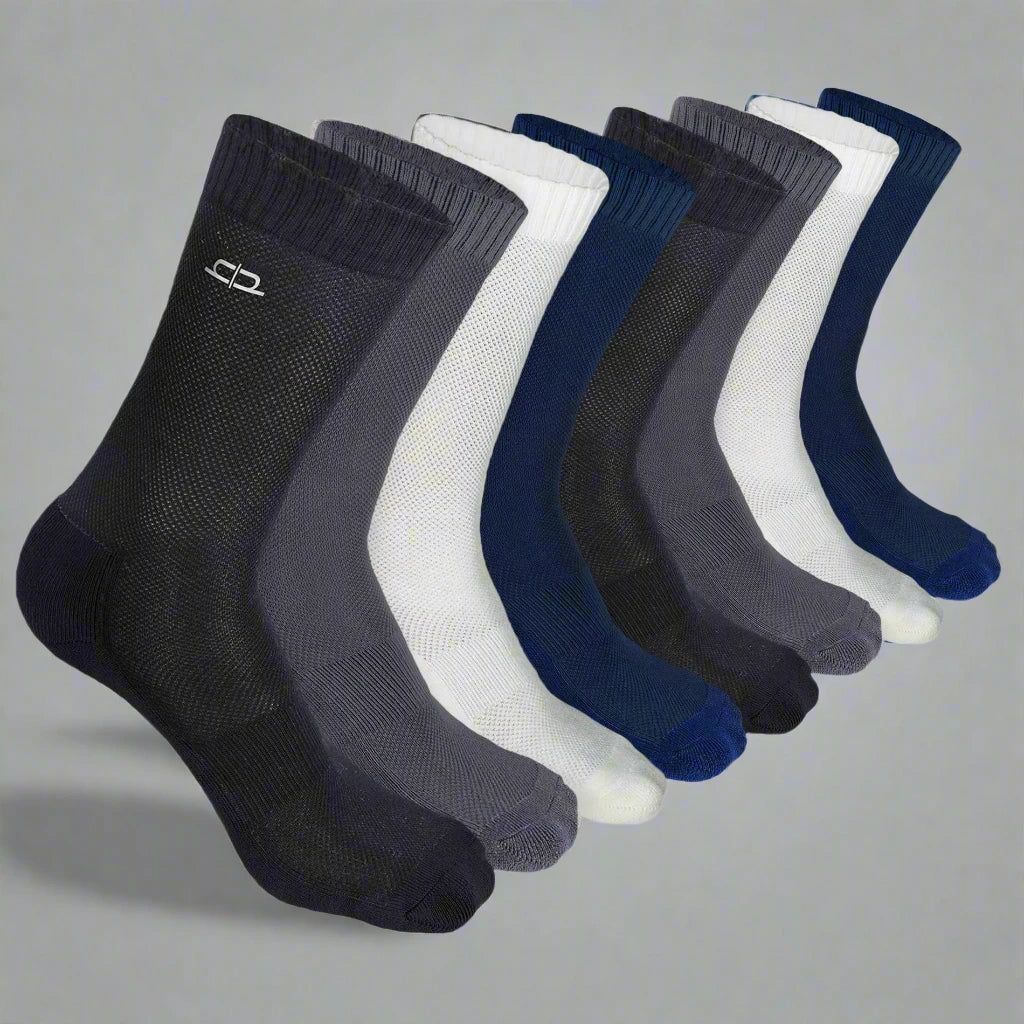 Bamboo Men Crew Socks (Solids) - 8 Pairs-Black | Grey | Off White | Navy Blue