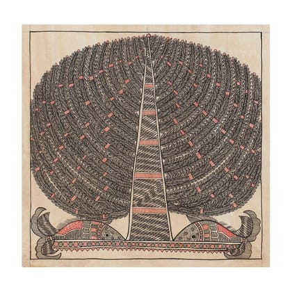 Madhubani Painting Tree of Life 10 x 10 Inch Handmade Paper Art