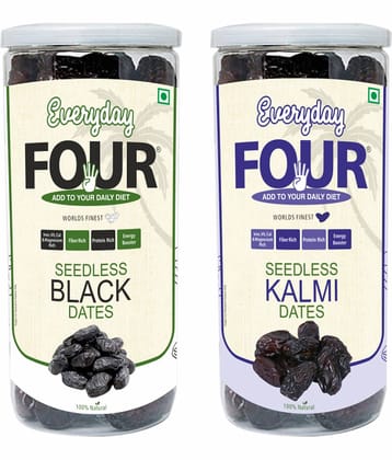 Everyday Four Seedless Black Dates 400g + Kalmi Dates 400g | Worlds Finest Dates Combo |