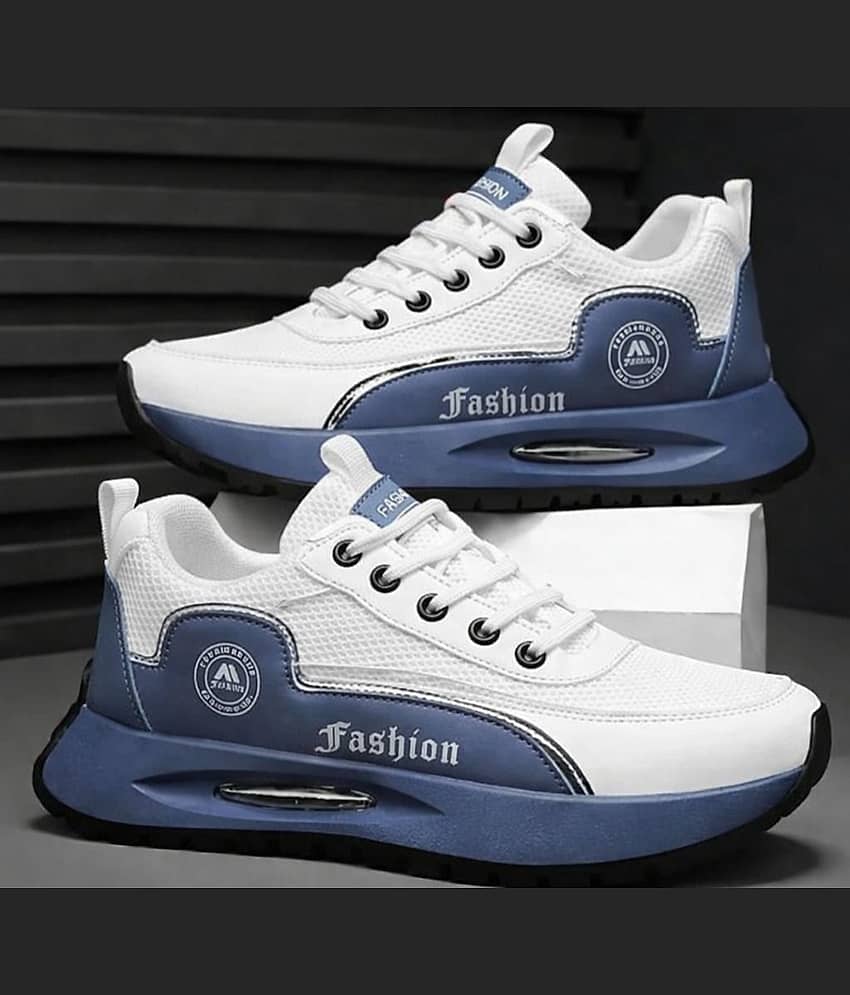 Xtoon Men's White & Blue Shoe Lightweight Casual Walking White Men's