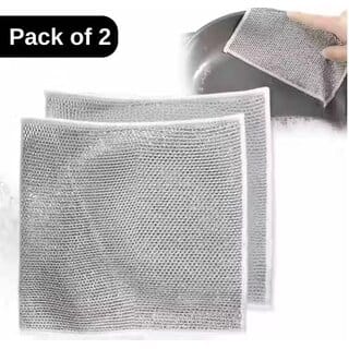 Pack of 2 Dual Steel Wire Dishwashing Rags for Wet and Dry, Scrubs Cleans for Dishes, Sinks, Counters, Stove Tops
