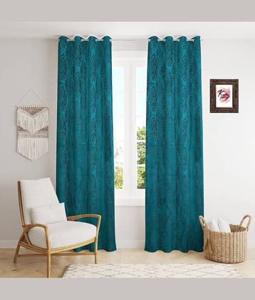 Kraftiq Homes Geometric Blackout Eyelet Curtain 5 ft ( Pack of 2 ) - Blue
