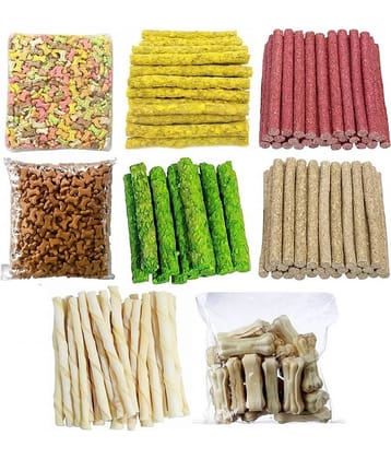 The Treat Home 8 Mix Dog Food (4Mix) Munchy Stick, Crunchy (Cocoa & Mix) Biscuits, White Stick, 3 Inch Bone (Each 100Gm)