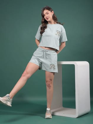 Blue Typographic Print Shorts-S / Blue