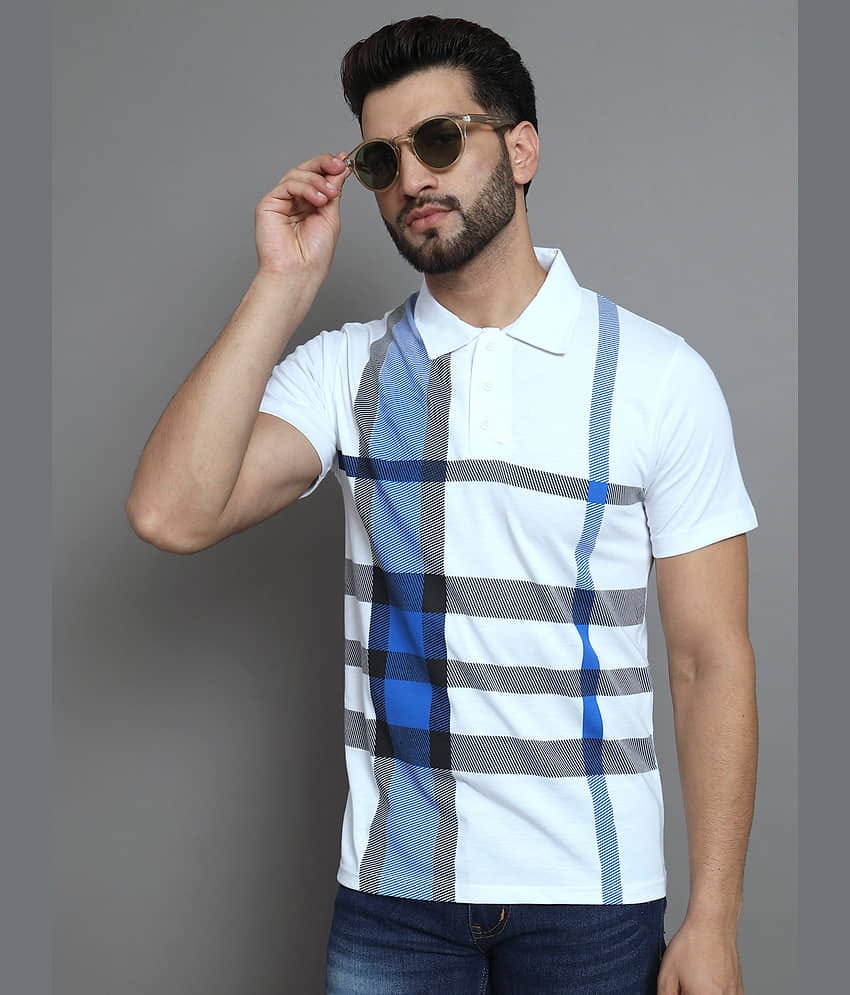 ZEBULUN Pack of 1 Cotton Regular Fit Checks Half Sleeves Men's Polo T Shirt ( White )