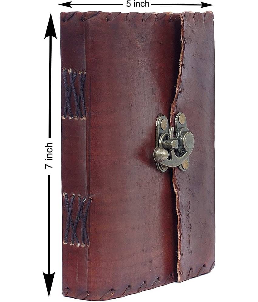 Vintage Leather Diary with Lock A5 Journal Unruled 200 Pages (Brown)