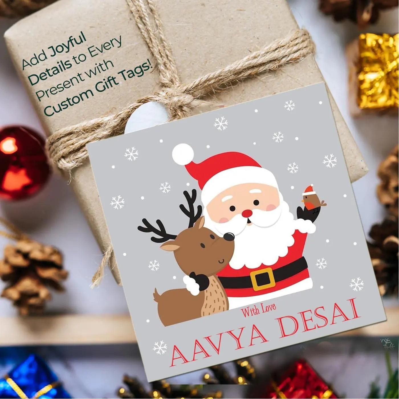 Personalised Christmas Gift Tags - Cute Santa - Set of 10-Lots Of Love / Flat Cards With Ribbons