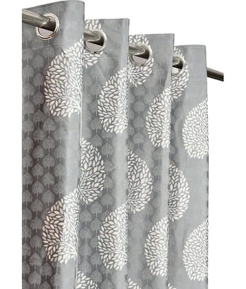 Kraftiq Homes Floral Printed Semi-Transparent Eyelet Curtain 9 ft ( Pack of 1 ) - Grey