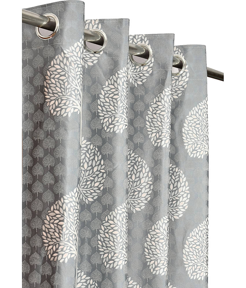 Kraftiq Homes Floral Printed Semi-Transparent Eyelet Curtain 9 ft ( Pack of 1 ) - Grey