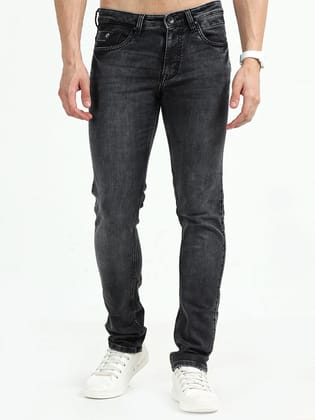 Men's Knitted Ash Black Mid Rise Slim Fit Jeans | Rick Rogue-30