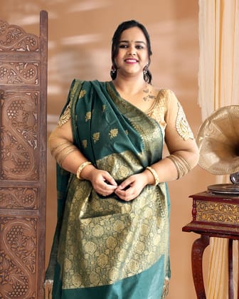 Luminous Banarasi Silk Jaquard Dark Green Saree