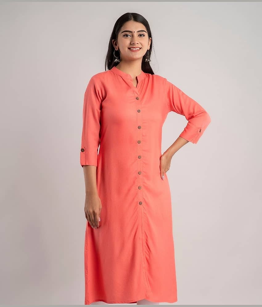 MAUKA - Peach Rayon Women's Front Slit Kurti ( Pack of 1 )