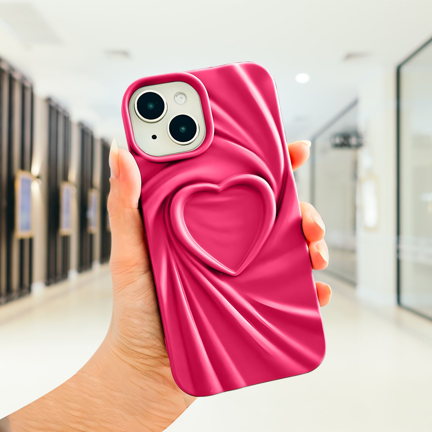 iPhone 15 Velvet Heart Silicone Case-Dark Pink