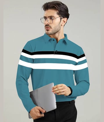 AOOSH Pack of 1 Cotton Blend Regular Fit Colorblock Full Sleeves Men's Polo T Shirt ( Teal Blue )