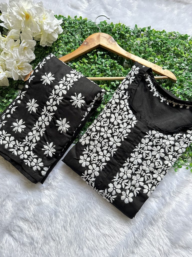 Pure Cotton Hand Embroidered Chikankari Plazo Set