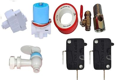 Sahej Multitrade 3/8" In. RO Diverter Valves with Teflon Tape, Solenoid Valve 24V SLX+ Low Pressure Switch, Float Switch 2T Push Button Micro Switch, 1 Pcs Water Filter/Jar Tap (Combo)
