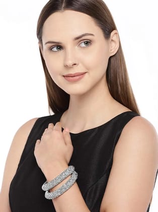 Silver-Plated Kada Bangles Set of 2