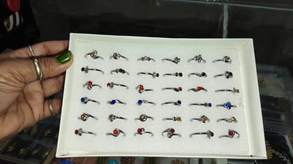 Pack of 48 Silver plated with Multicolor stones Rings for Girls, Women & Ladies(1 Box)