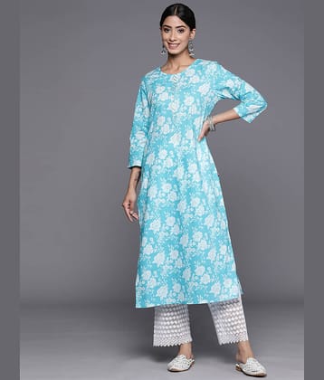Varanga Cotton Printed Straight Women's Kurti - Blue ( Pack of 1 )