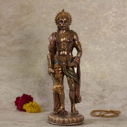 10" Standing Hanuman In Marble Dust-Height - 10 Inches / Bronze / Resin(Marble Dust)