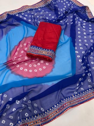 New Blue Color Georgette Print n Sequence Lace Border Work Fancy Designer Wedding Wear Saree