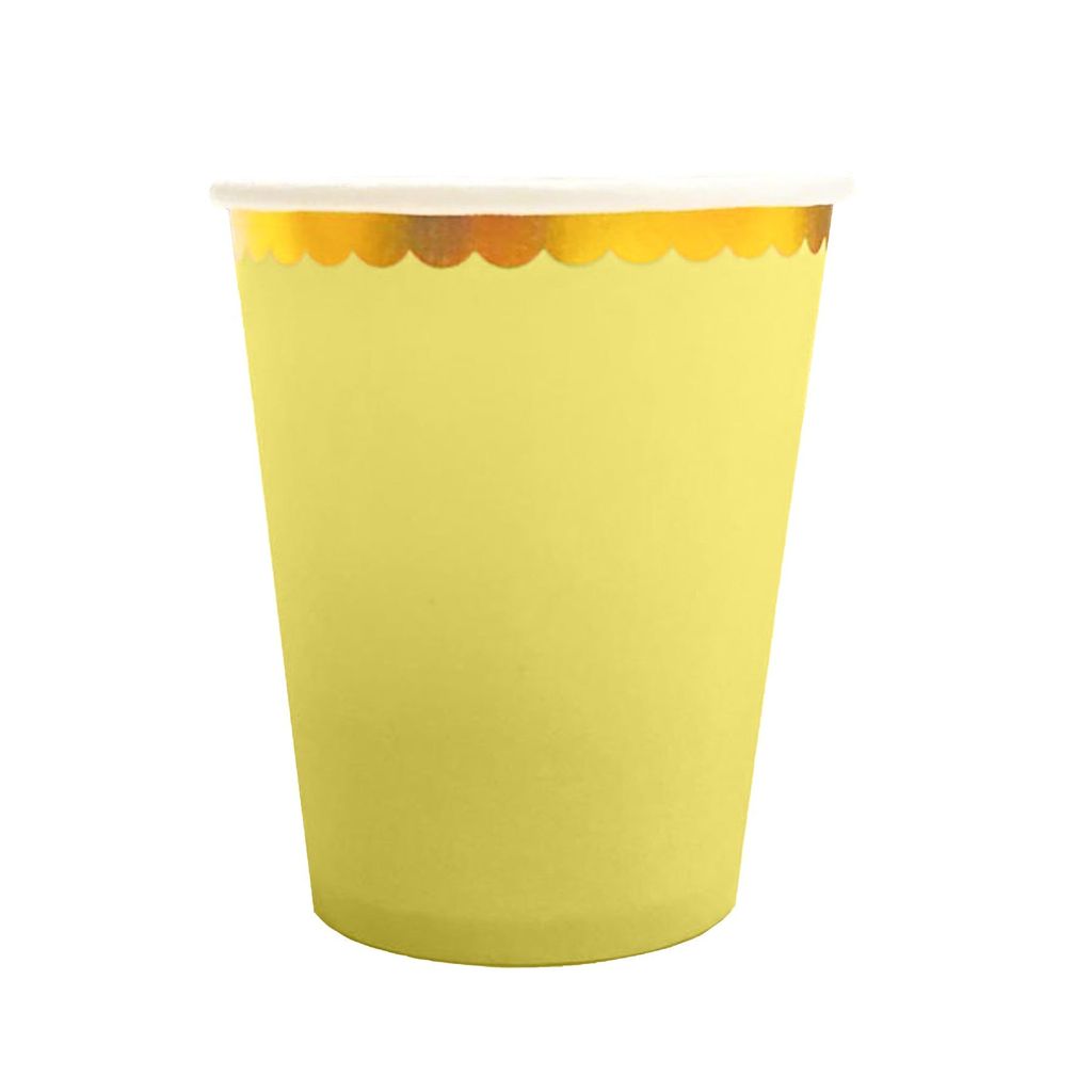 Lime Yellow Paper Cups Golden Rim 250 ML - 10 PC - Party and Festive Needs | Buy online on ZillyBuy