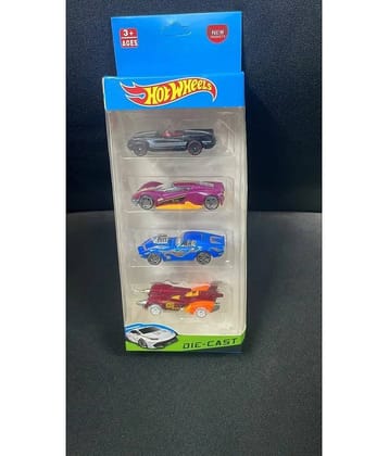 Hot Wheels 4-Car Pack Die-Cast Metal 4 Cars Set - Design May Vary, Multi color