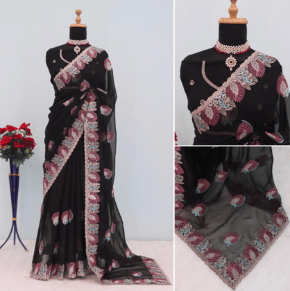 bollywood high quality heavy blooming siroski with embroidery work Saree With fancy Bluose