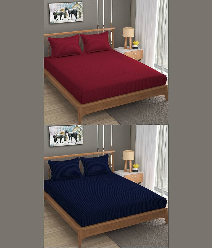 Homefab India Cotton Double Bedsheet ( Navy Blue )