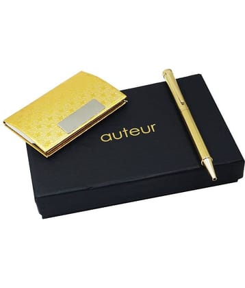 auteur 2in1 Corporate Gift Set  1420 Top Diamond Golden  (Blue Ink) Ball Pen With Premium RFID safe Golden Pu Leather Card Wallet Magnetic Clouser Ideal for Every Gifting Occasion| Gift For Men|Women|Boss|Friends|Birthday|Anniversary(VCH-31)
