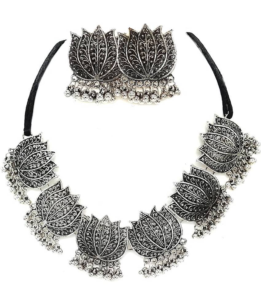 Shah Enterprises Alloy Silver Traditional Necklaces Set Choker