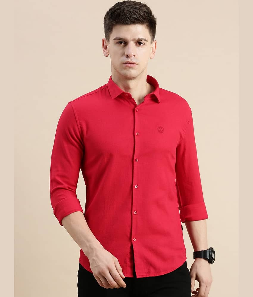 Showoff Cotton Blend Regular Fit Solids Full Sleeves Men's Casual Shirt - Red ( Pack of 1 )