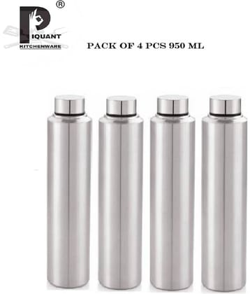 PIQUANT KITCHENWARE Water Bottle for Home/Office/Gym/School/Collage Silver 950 mL Steel Water Bottle set of 4