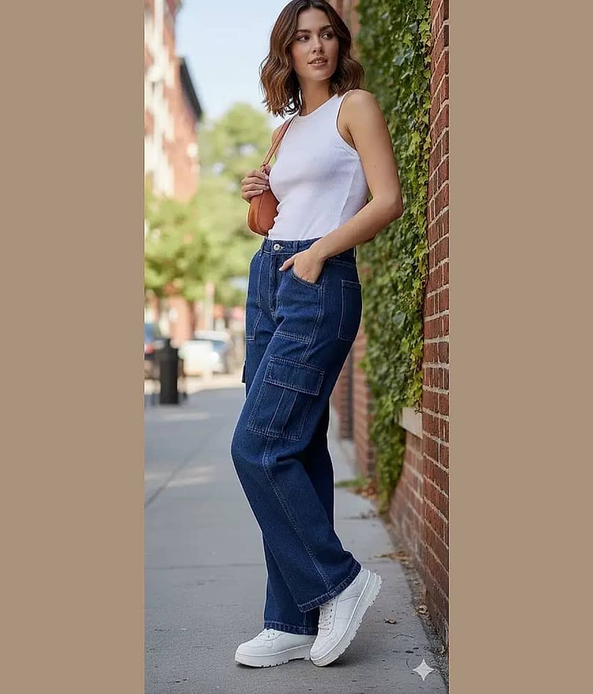 GF Women's Cargos High-Rise Jeans ( Blue )
